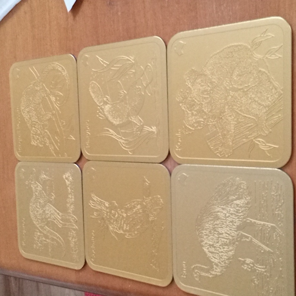 Set of 6 Gold Australian Animal Riga Elegant Drink Coasters
